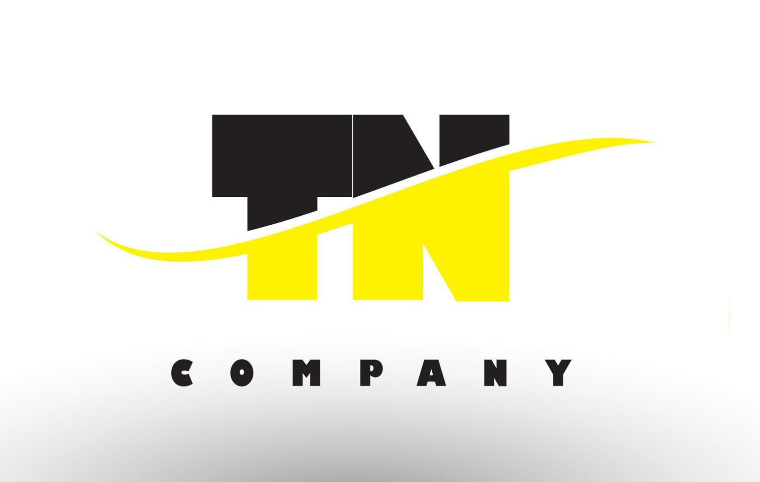 logo de lettre tn tn noir et jaune avec swoosh. vecteur