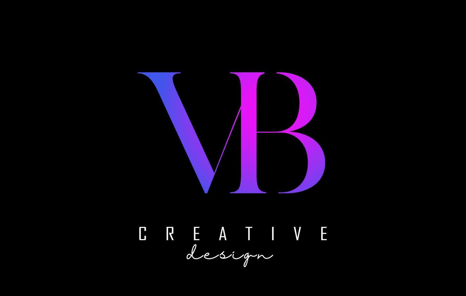 Les lettres vb vb colorées roses et bleues conçoivent le concept de logotype de logo avec la police serif et l'illustration vectorielle de style élégant. vecteur