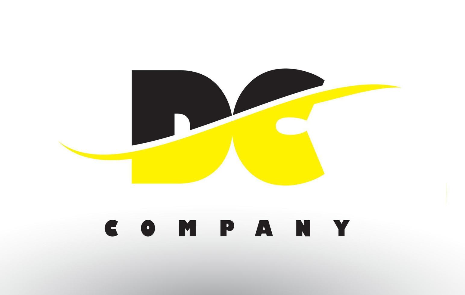 logo de lettre dc dc noir et jaune avec swoosh. vecteur
