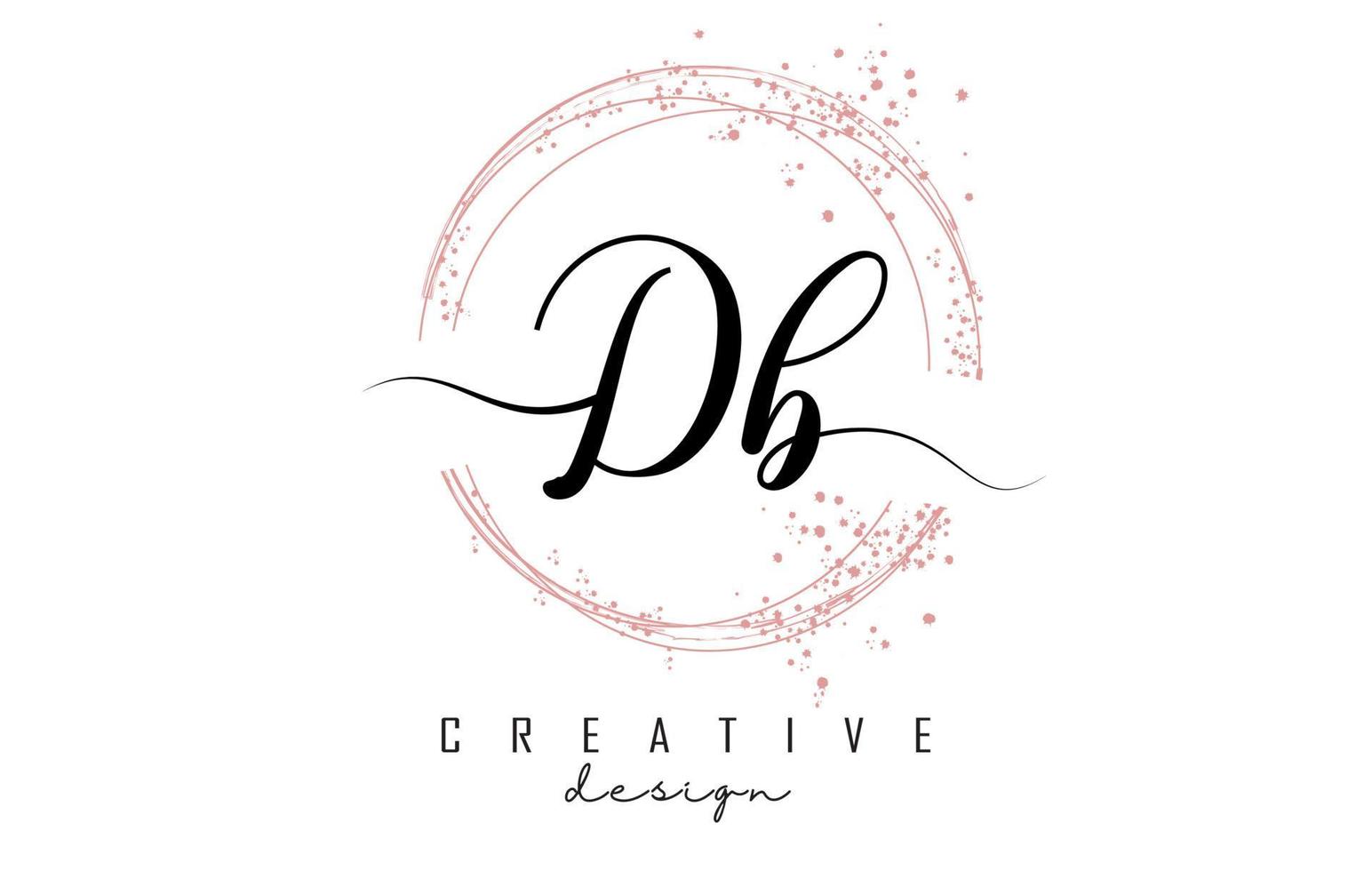 logo de lettre db db manuscrit avec des cercles étincelants avec des paillettes roses. vecteur