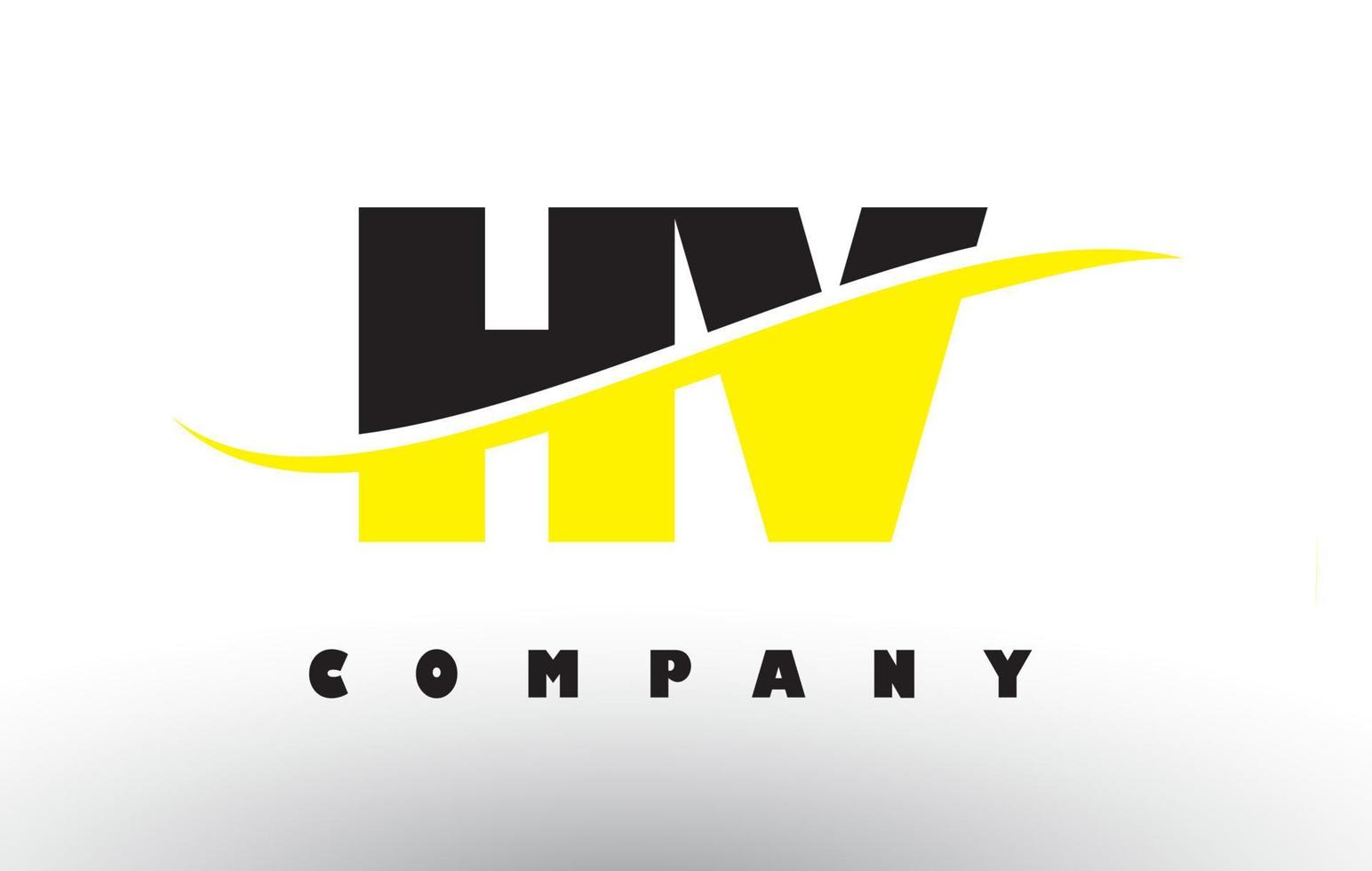 hv hv logo de lettre noir et jaune avec swoosh. vecteur