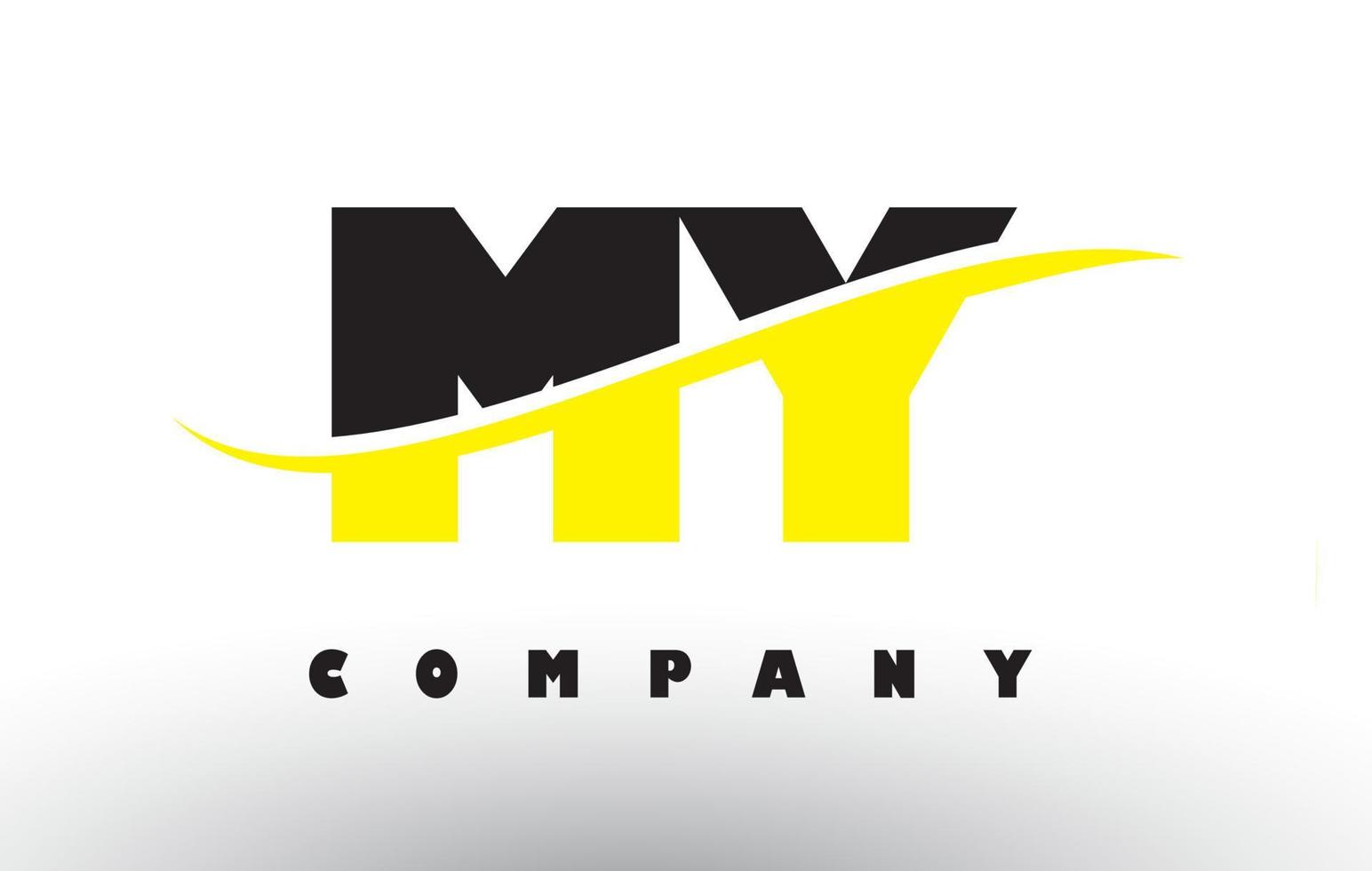 mon logo de lettre noir et jaune avec swoosh. vecteur
