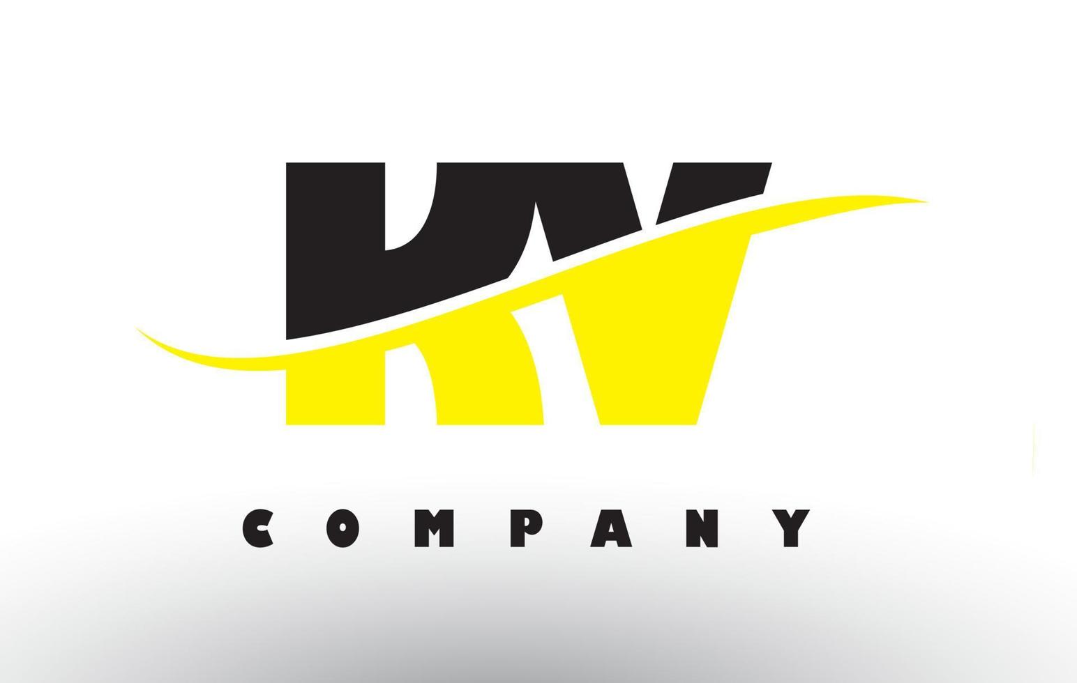 kv kv logo de lettre noir et jaune avec swoosh. vecteur