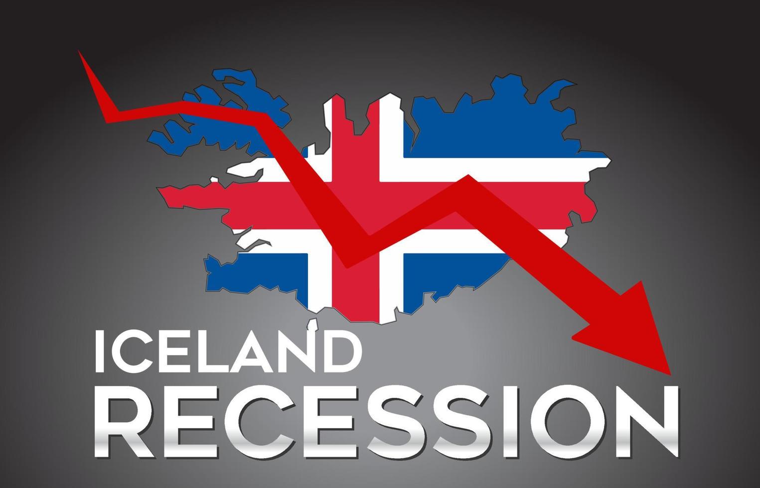 carte du concept créatif de crise économique de récession d'islande avec flèche de crash économique. vecteur