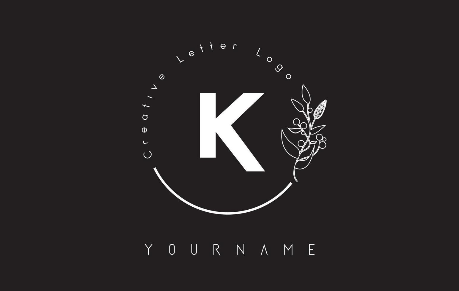 logo créatif de la lettre k initiale avec l'élément et la feuille de fleur dessinés à la main de cercle de lettrage. vecteur