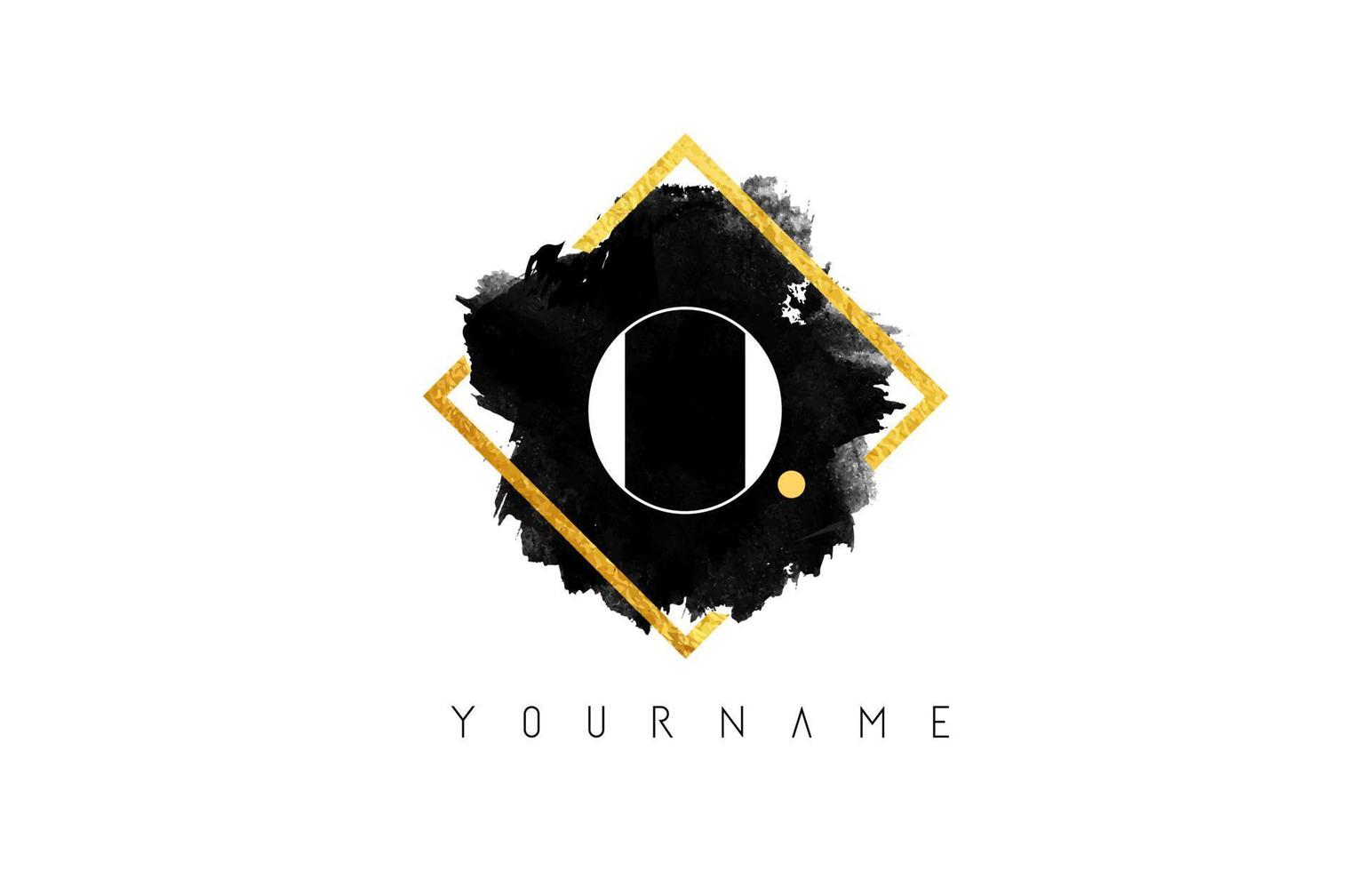 création de logo de lettre o avec trait noir et cadre doré. vecteur