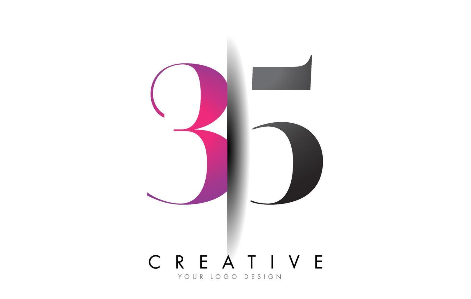 35 3 5 logo numéro gris et rose avec vecteur de coupe d'ombre créative.