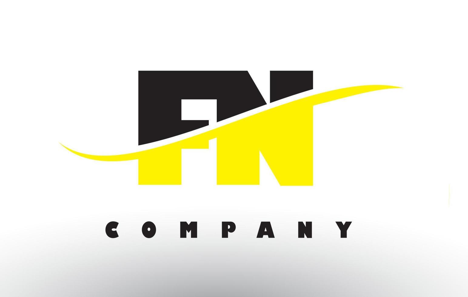 fn fn logo de lettre noir et jaune avec swoosh. vecteur