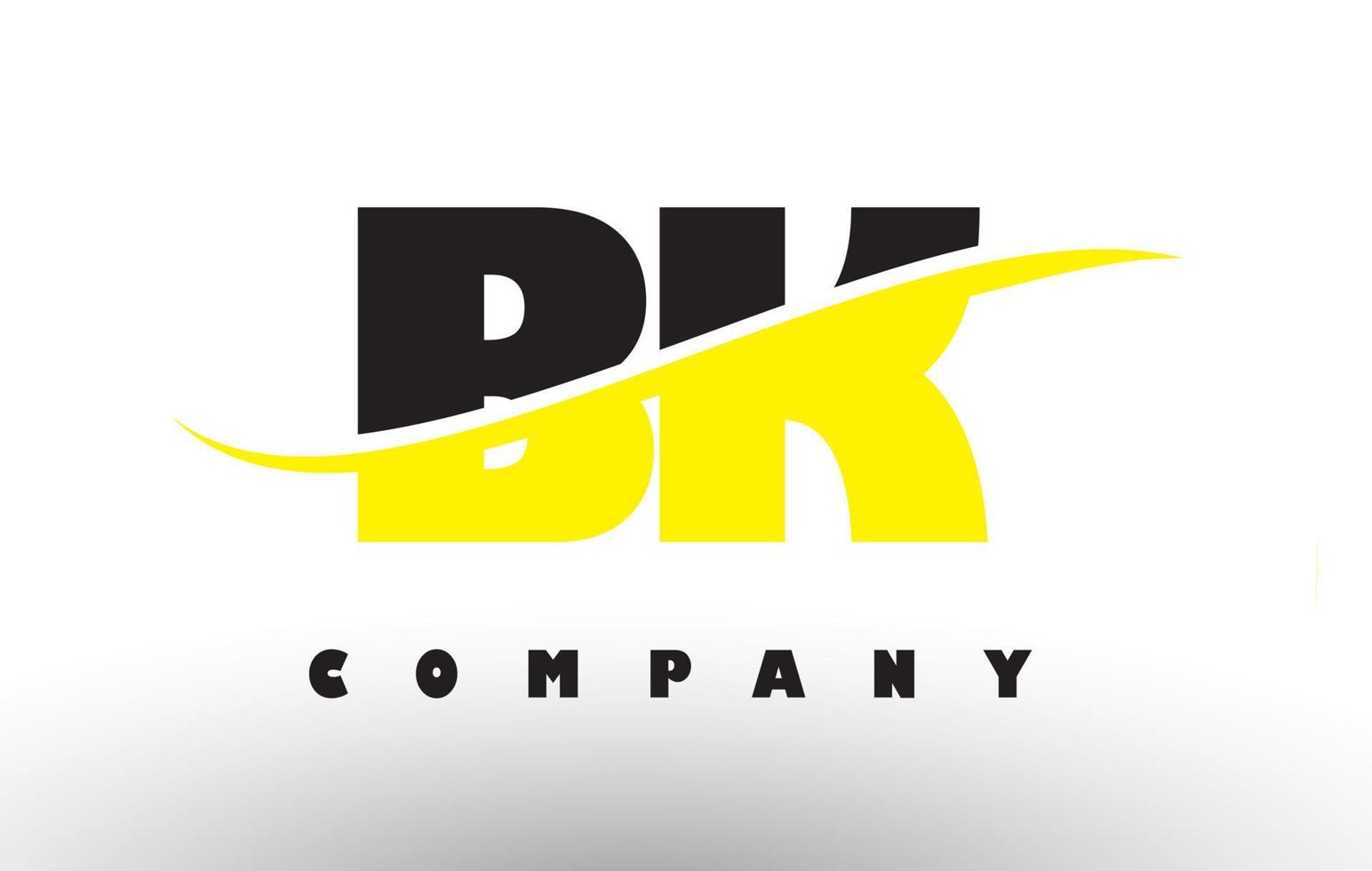 bk bk logo de lettre noir et jaune avec swoosh. vecteur