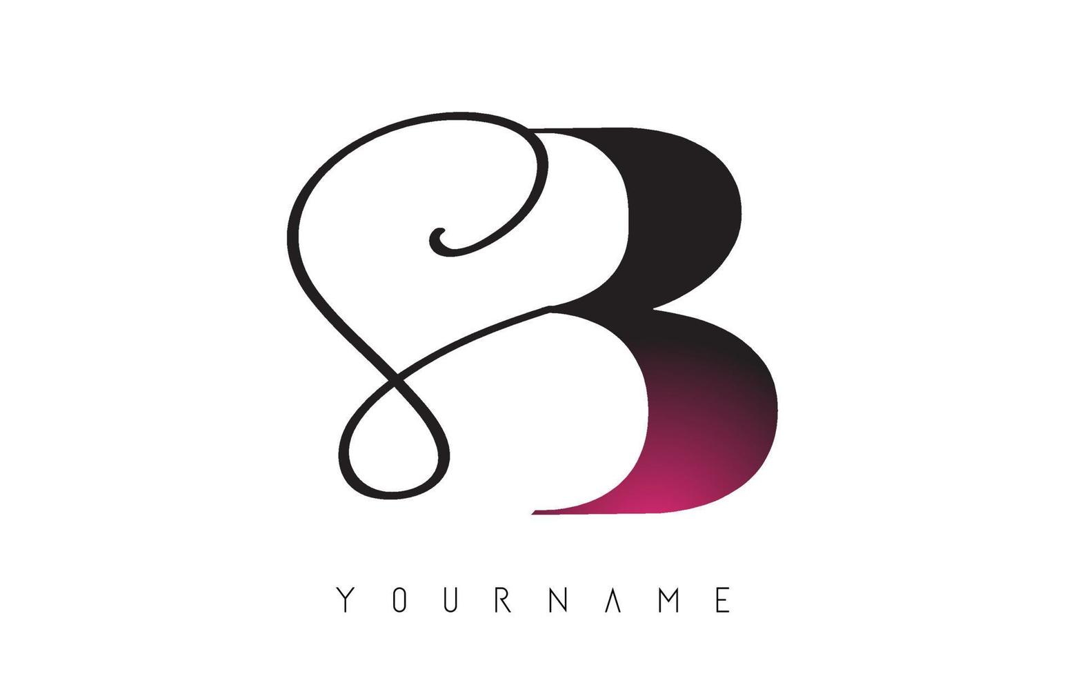 logo manuscrit de lettres sb sb avec une touche de couleur rose. vecteur
