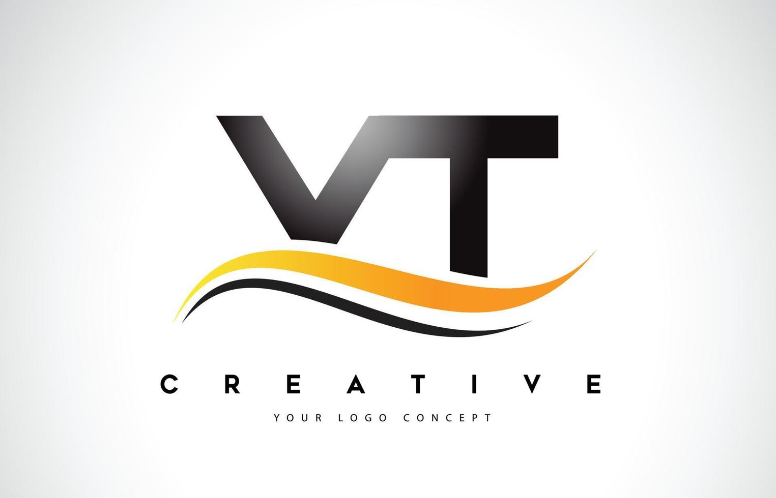 Création de logo de lettre vt vt swoosh avec des lignes courbes swoosh jaunes modernes. vecteur
