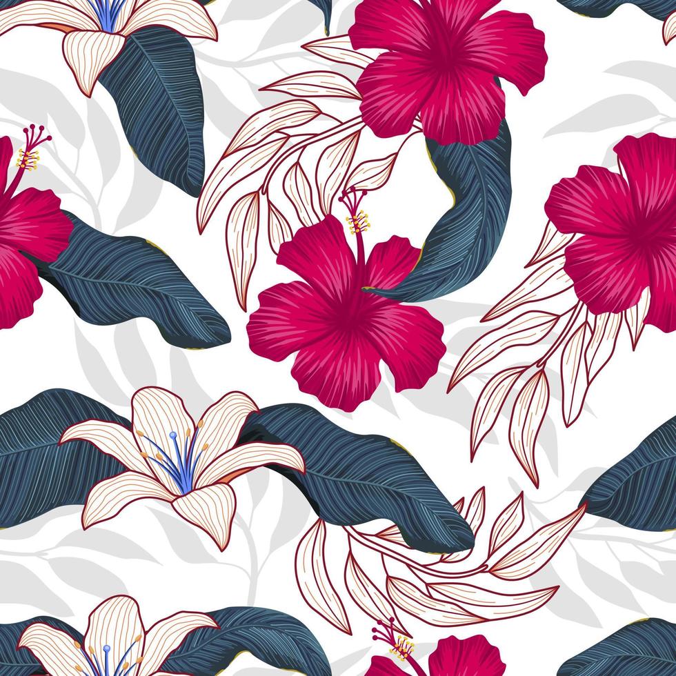 motif floral sans couture avec des feuilles. fond tropical vecteur