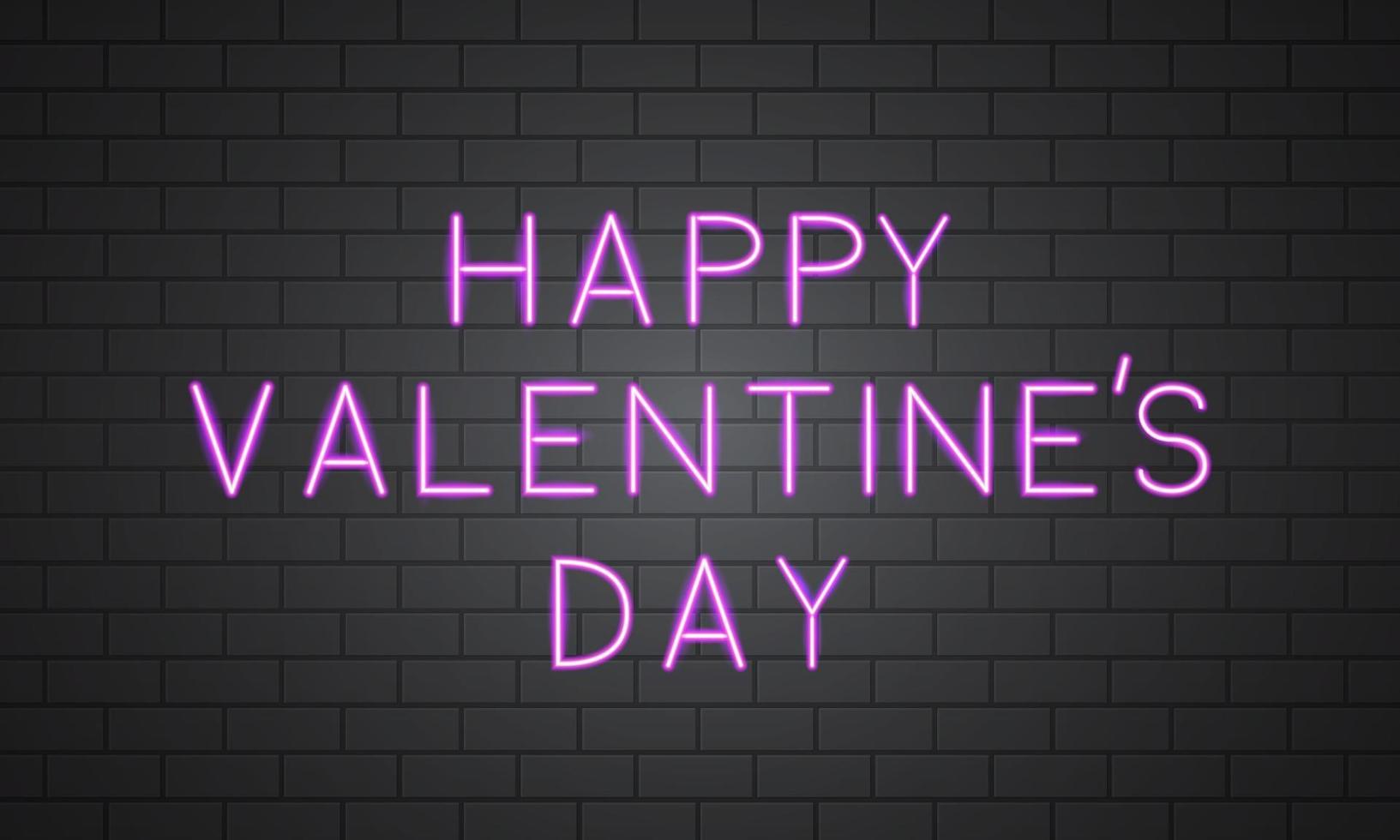 Happy Valentine s day bannière néon 3d sur mur de briques. signe rétro avec texte brillant rose vif dessus. modèle vectoriel facile à modifier pour la carte de voeux de la Saint-Valentin, l'invitation à une fête, le dépliant, l'affiche, etc.