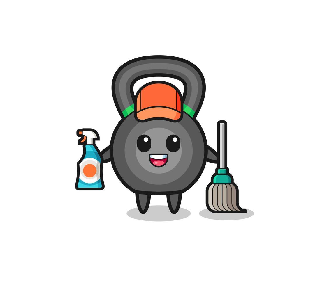 personnage de kettlebell mignon comme mascotte des services de nettoyage vecteur