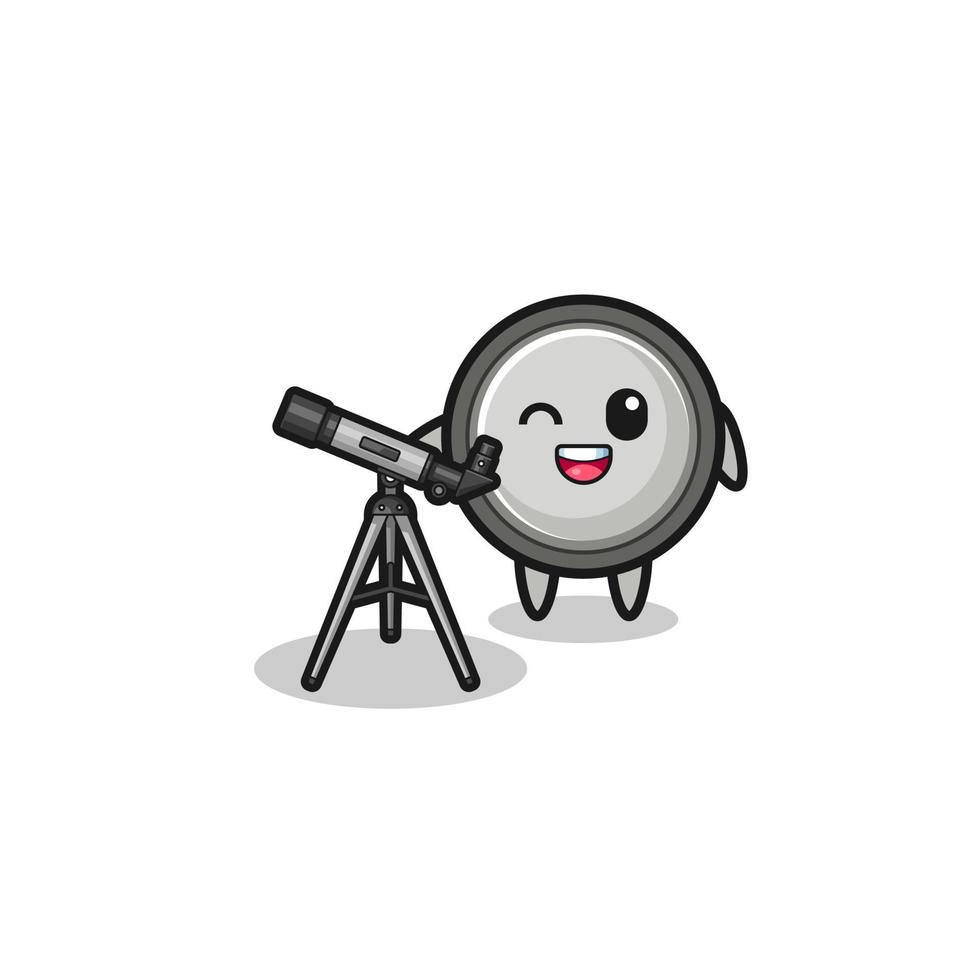 mascotte d'astronome à pile bouton avec un télescope moderne vecteur