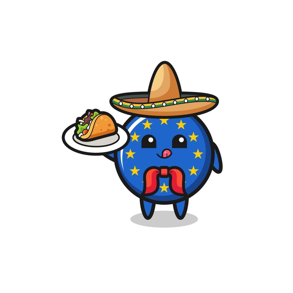 mascotte de chef mexicain drapeau euro tenant un taco vecteur