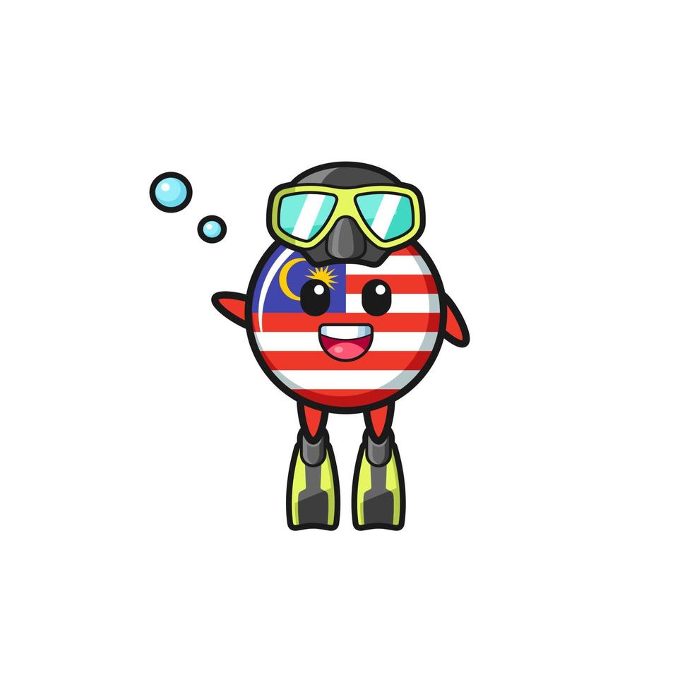 le personnage de dessin animé de plongeur drapeau malaisie vecteur
