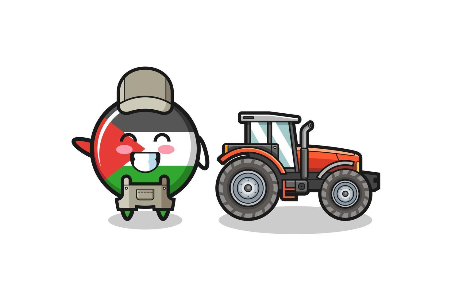 la mascotte d'agriculteur du drapeau palestinien debout à côté d'un tracteur vecteur