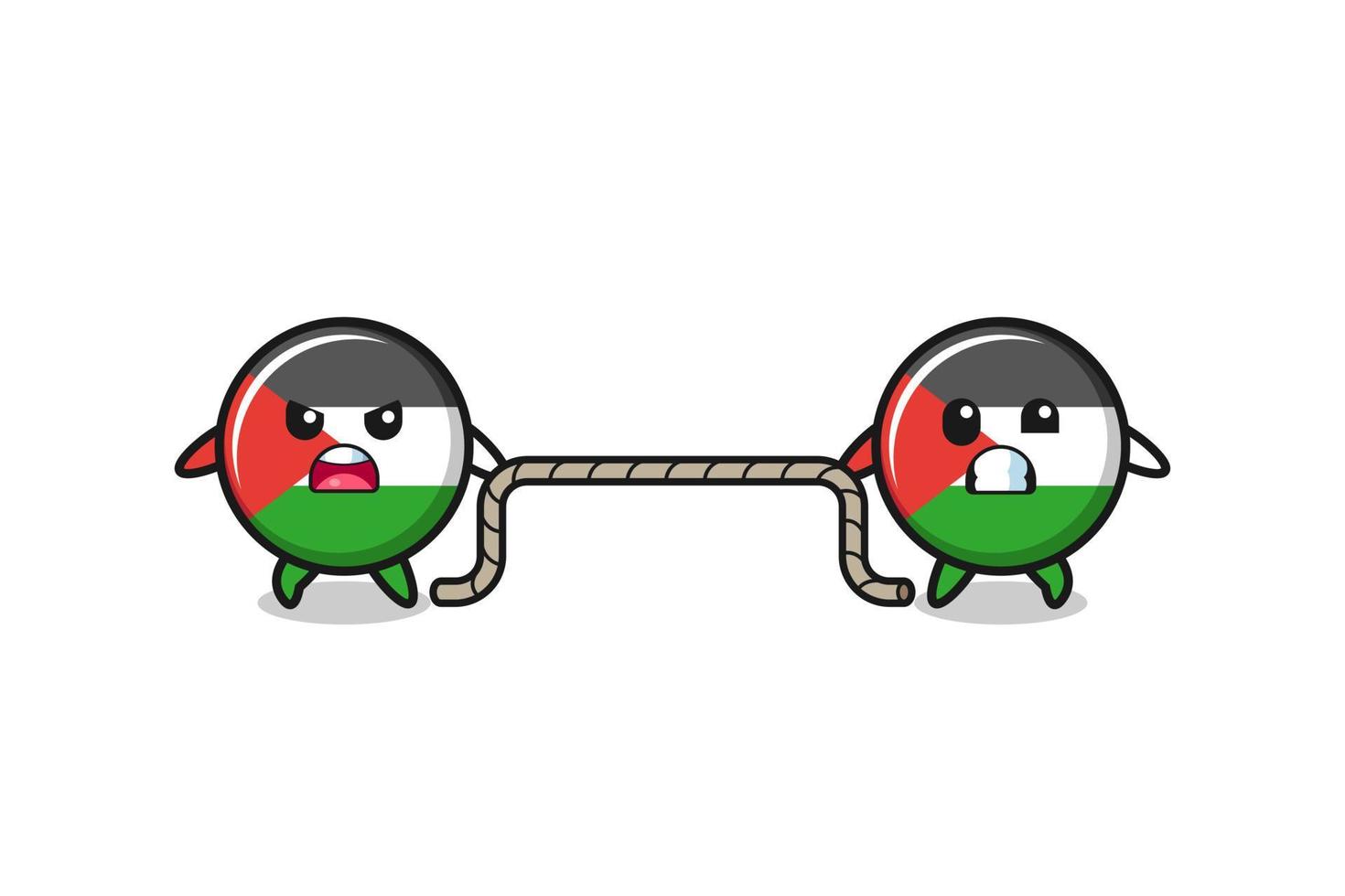 le personnage mignon du drapeau de la palestine joue au jeu de tir à la corde vecteur