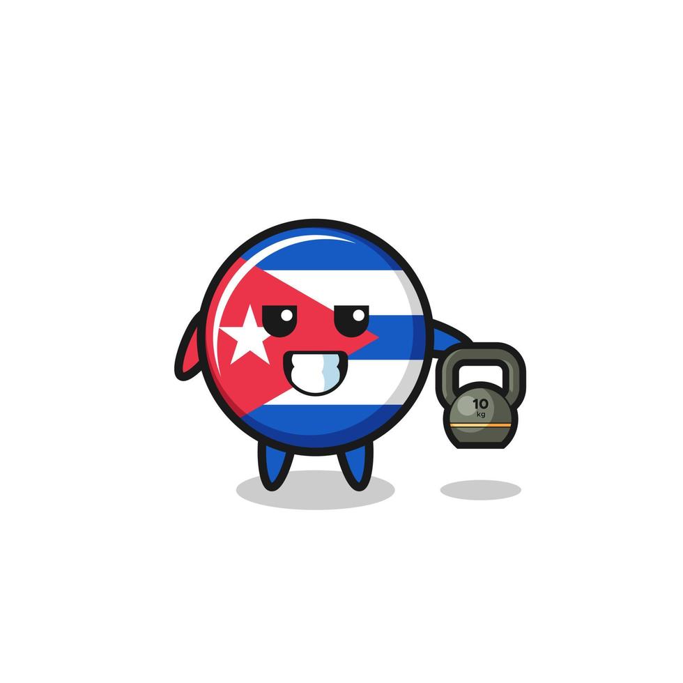 Cuba drapeau mascotte soulevant kettlebell dans la salle de gym vecteur