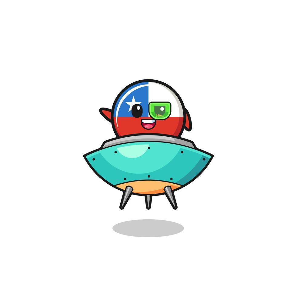 dessin animé du drapeau chili chevauchant un futur vaisseau spatial vecteur