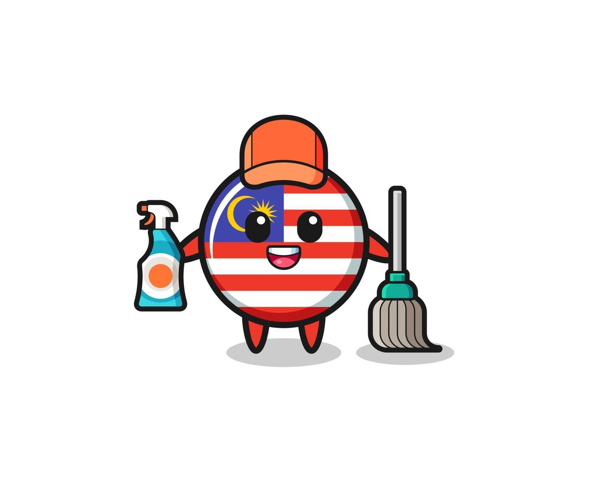 personnage mignon du drapeau de la malaisie comme mascotte des services de nettoyage vecteur