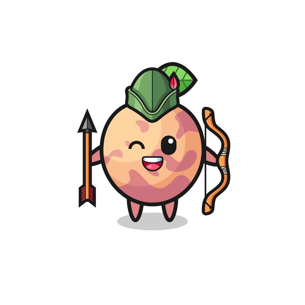 dessin animé de fruits pluot comme mascotte d'archer médiéval vecteur