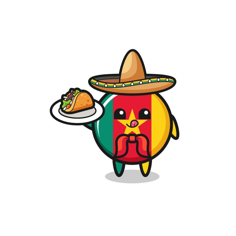 Drapeau du Cameroun mascotte de chef mexicain tenant un taco vecteur