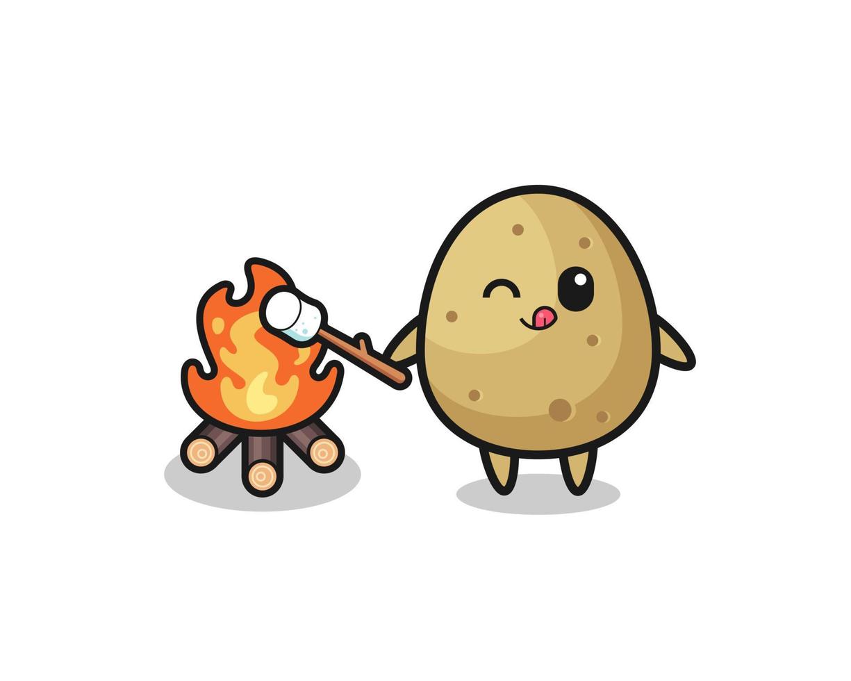 le personnage de pomme de terre brûle de la guimauve vecteur