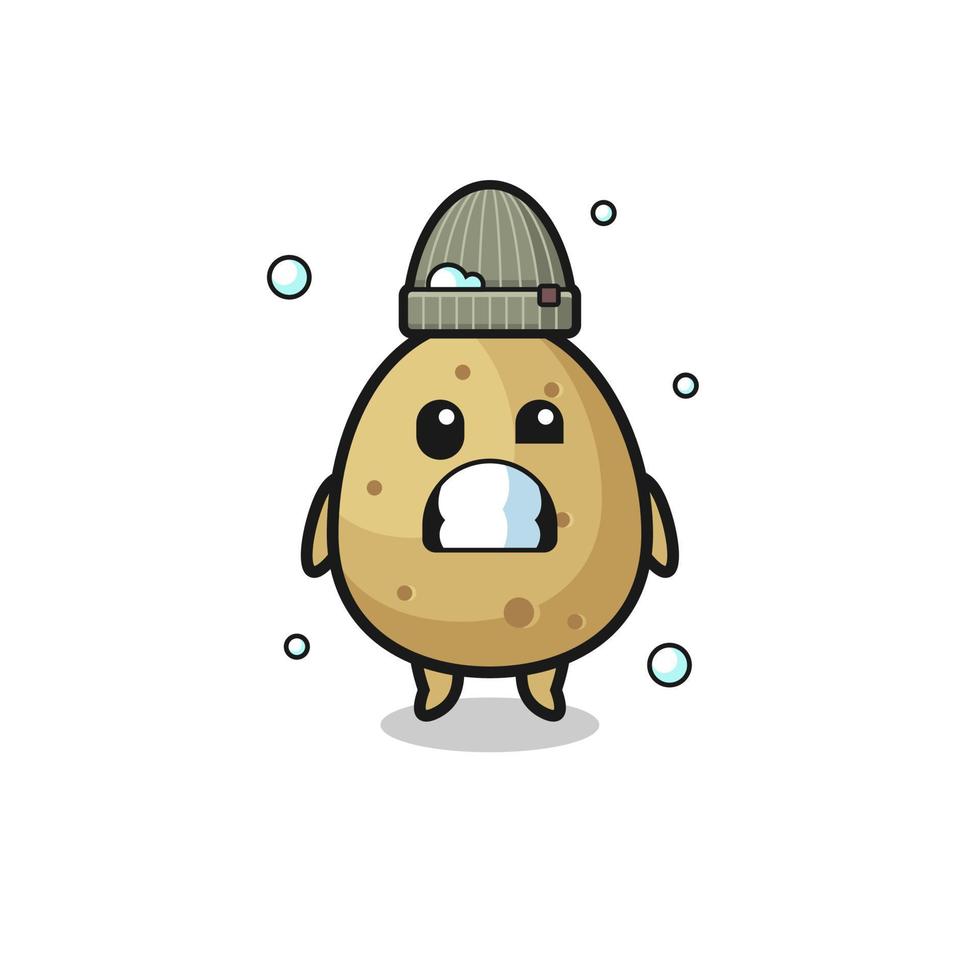 pomme de terre de dessin animé mignon avec une expression frissonnante vecteur