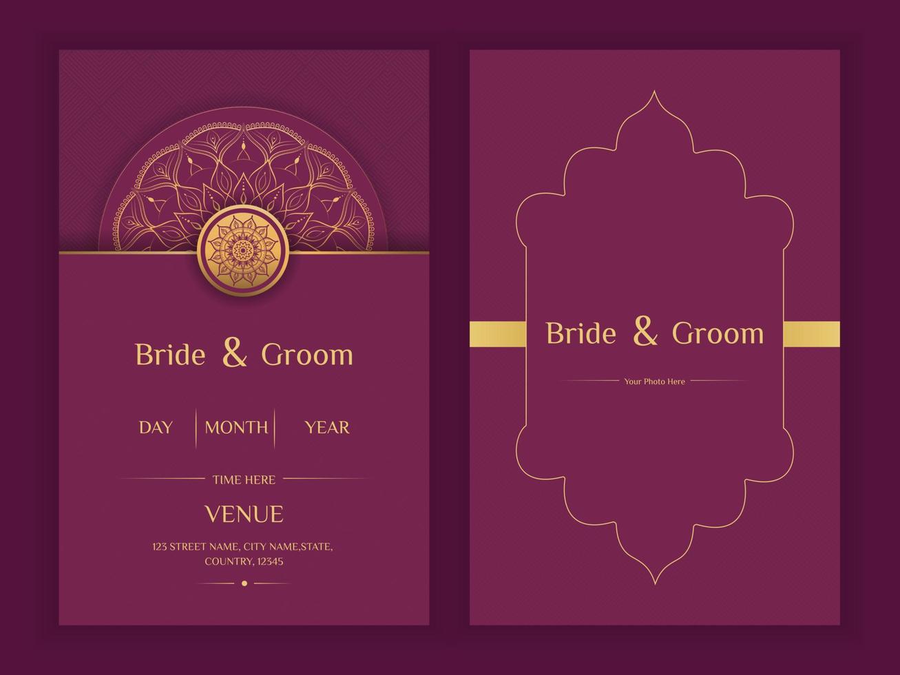 modèle de carte de mariage indien avec conception d'invitation numérique mandala vecteur