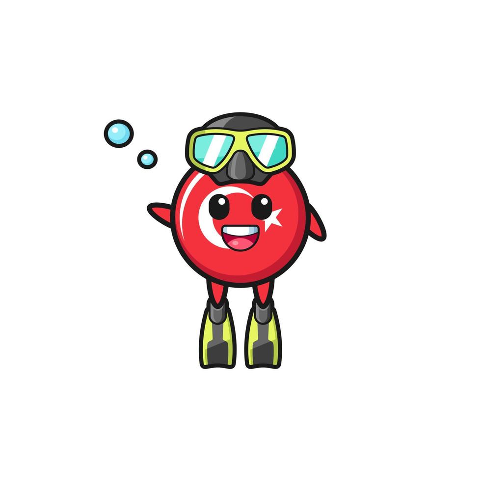 le personnage de dessin animé de plongeur de drapeau de dinde vecteur