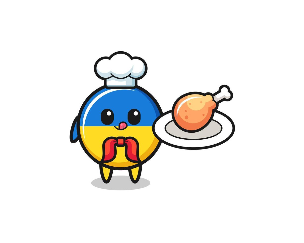 personnage de dessin animé de chef de poulet frit drapeau ukraine vecteur