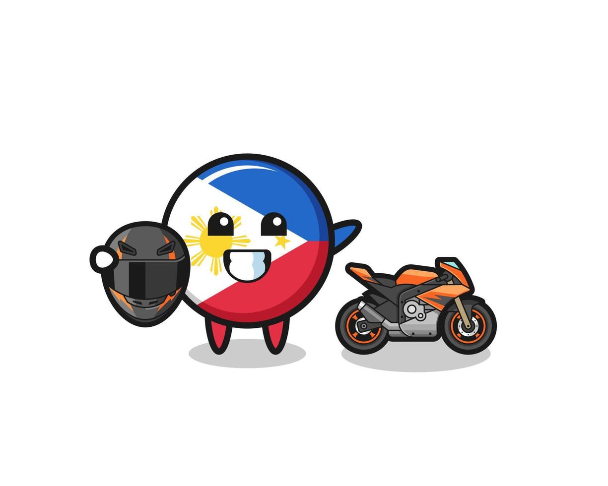 dessin animé mignon du drapeau des philippines en tant que coureur de moto vecteur