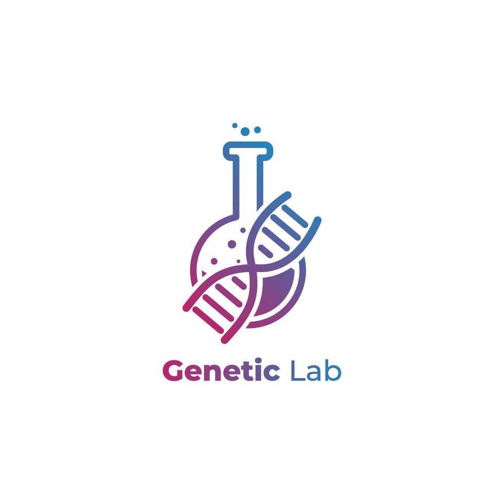 logo pour le laboratoire de recherche génétique. la forme du logo est une combinaison de la forme elenmeyer avec l'adn vecteur