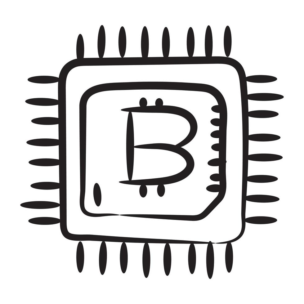 vecteur de puce bitcoin dans un design dessiné à la main