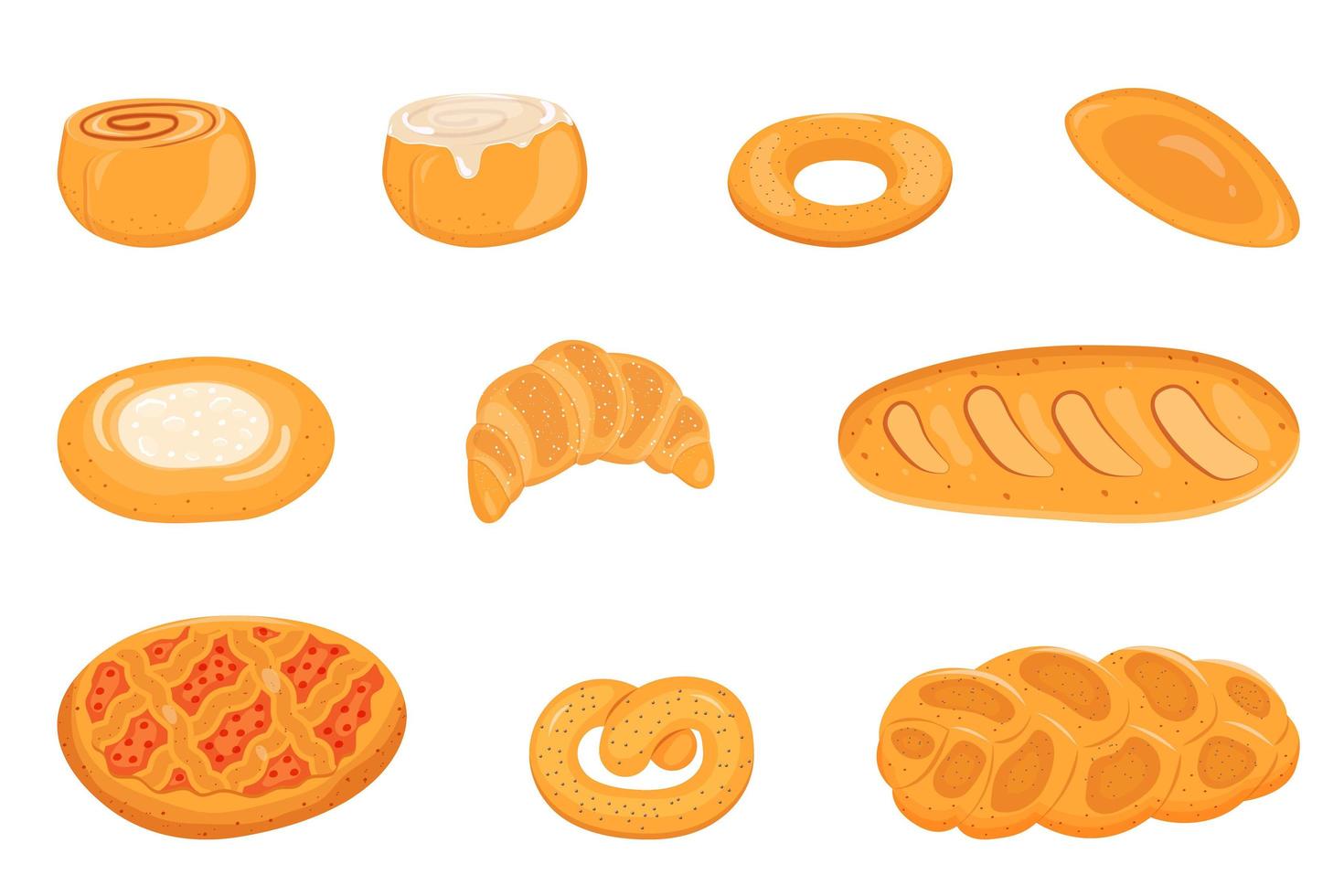 illustration vectorielle d'un ensemble de produits de boulangerie isolé sur fond blanc. vecteur