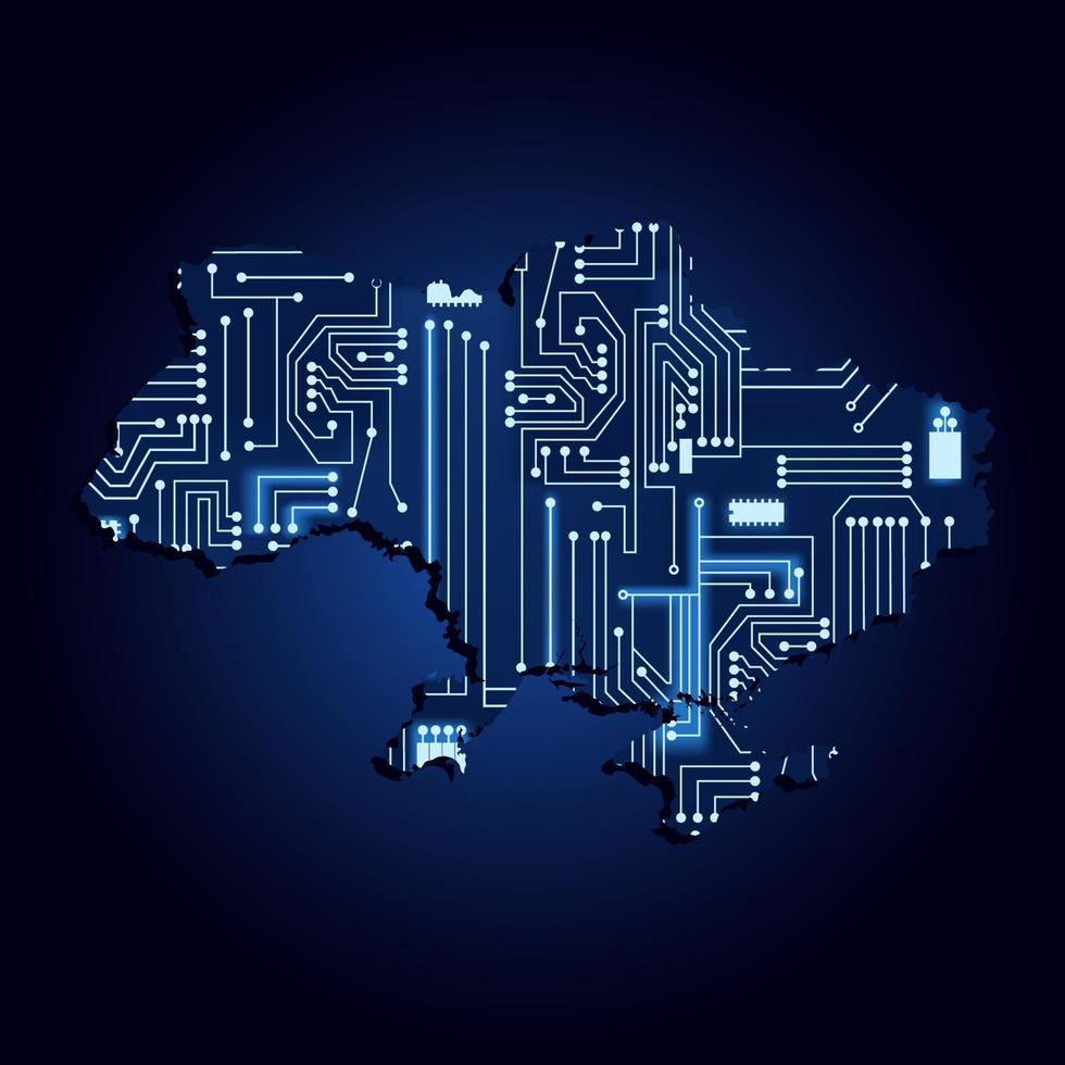 carte de contour de l'ukraine avec un circuit électronique technologique. vecteur