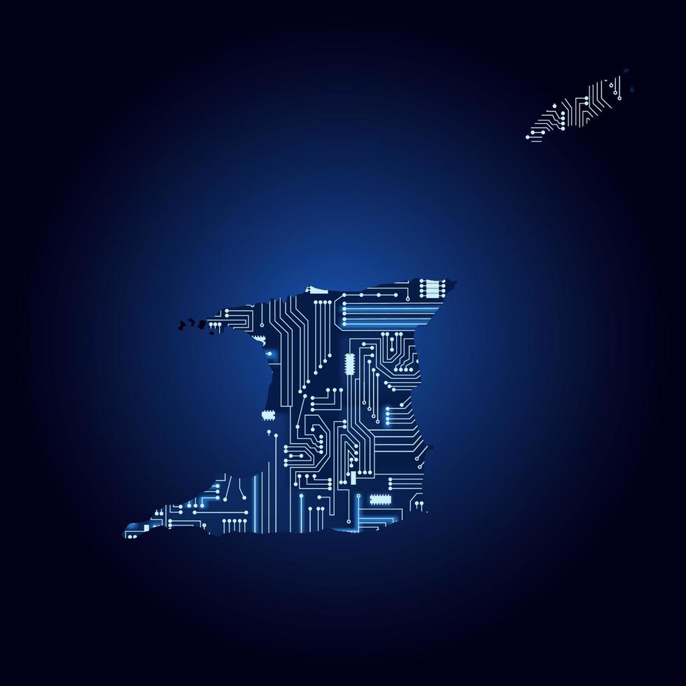 carte de contour de trinité-et-tobago avec un circuit électronique technologique. vecteur