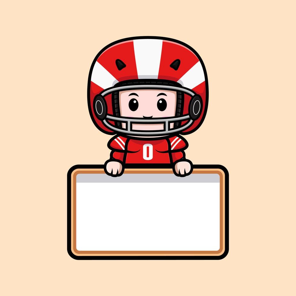 Jolie illustration de personnage mascotte kawaii joueur de football américain pour autocollant, affiche, animation, livre pour enfants ou autre produit numérique et imprimé vecteur