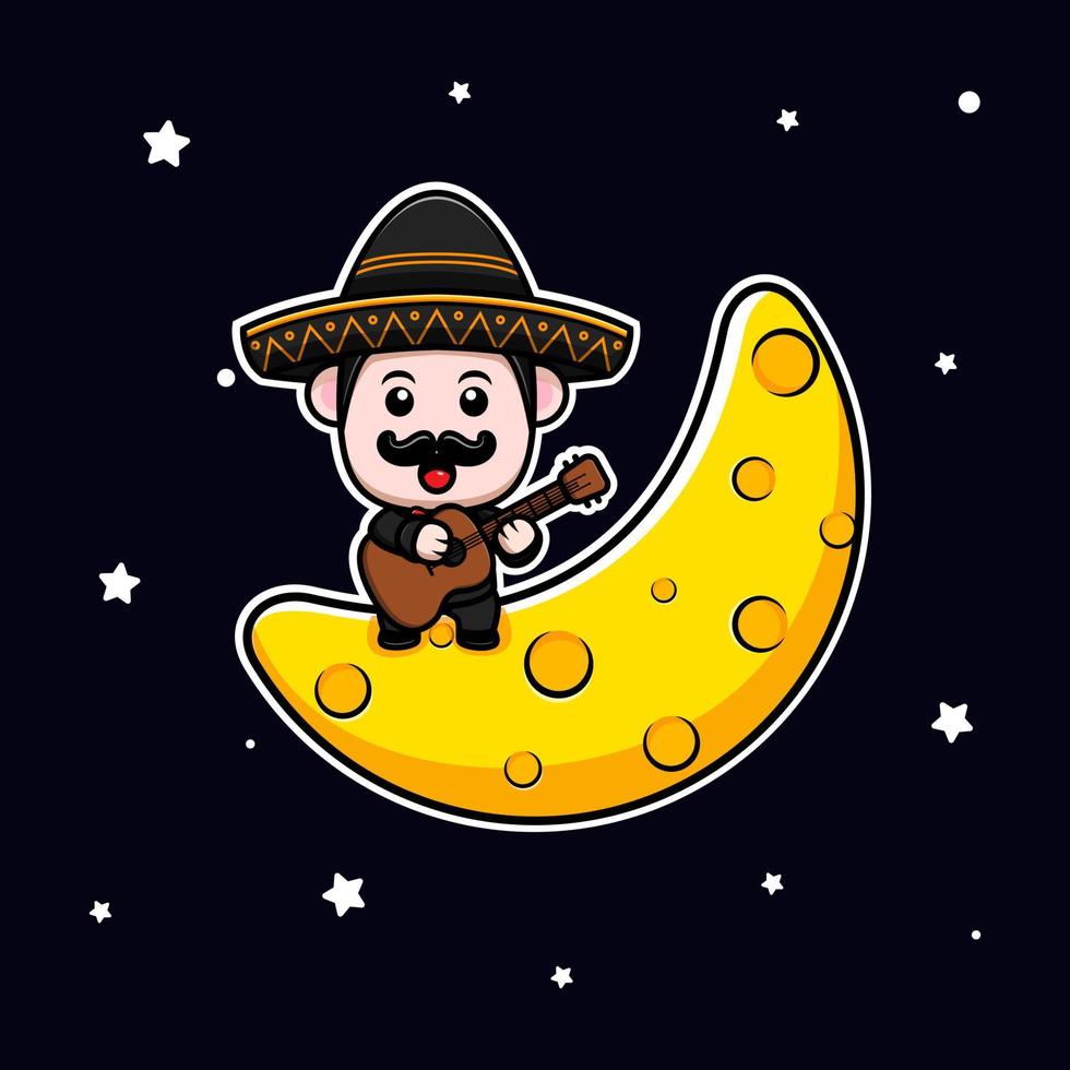 icône de dessin animé mignon mascotte mariachi mexicain. illustration de personnage de mascotte kawaii pour autocollant, affiche, animation, livre pour enfants ou autre produit numérique et imprimé vecteur