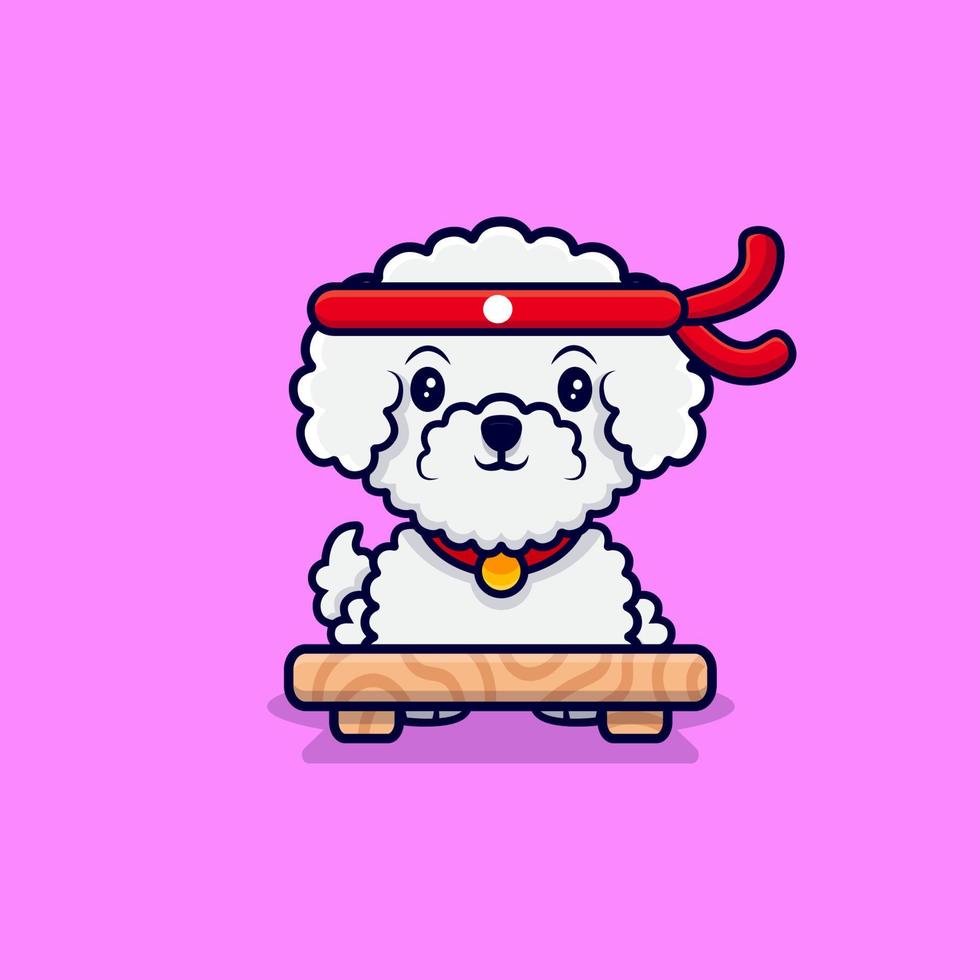 mignon bichon frisé chien chef dessin animé icône illustration vecteur