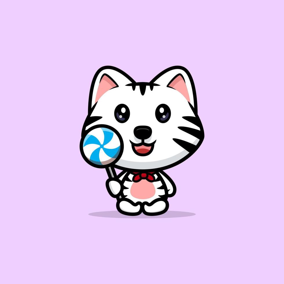 icône de dessin animé mignon tigre blanc mascotte. illustration de personnage de mascotte kawaii pour autocollant, affiche, animation, livre pour enfants ou autre produit numérique et imprimé vecteur