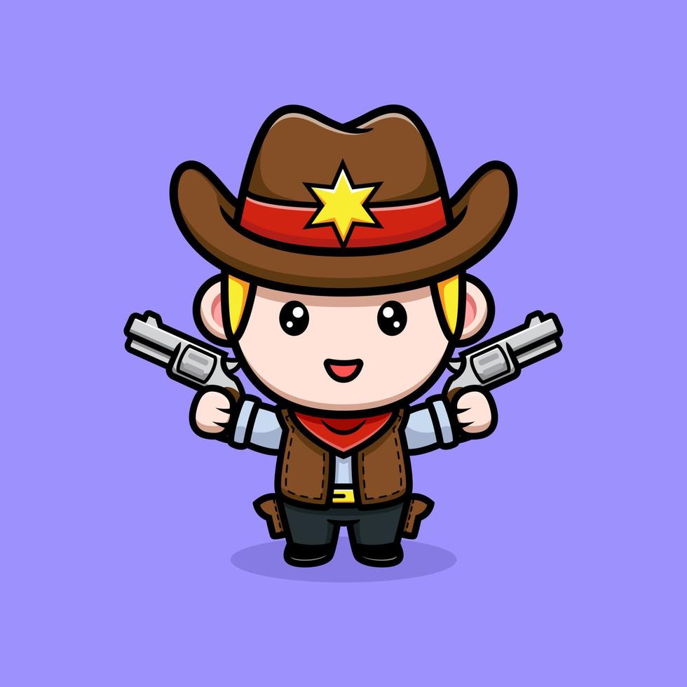 mignon petit cowboy tenant l'illustration de la mascotte des armes à feu vecteur