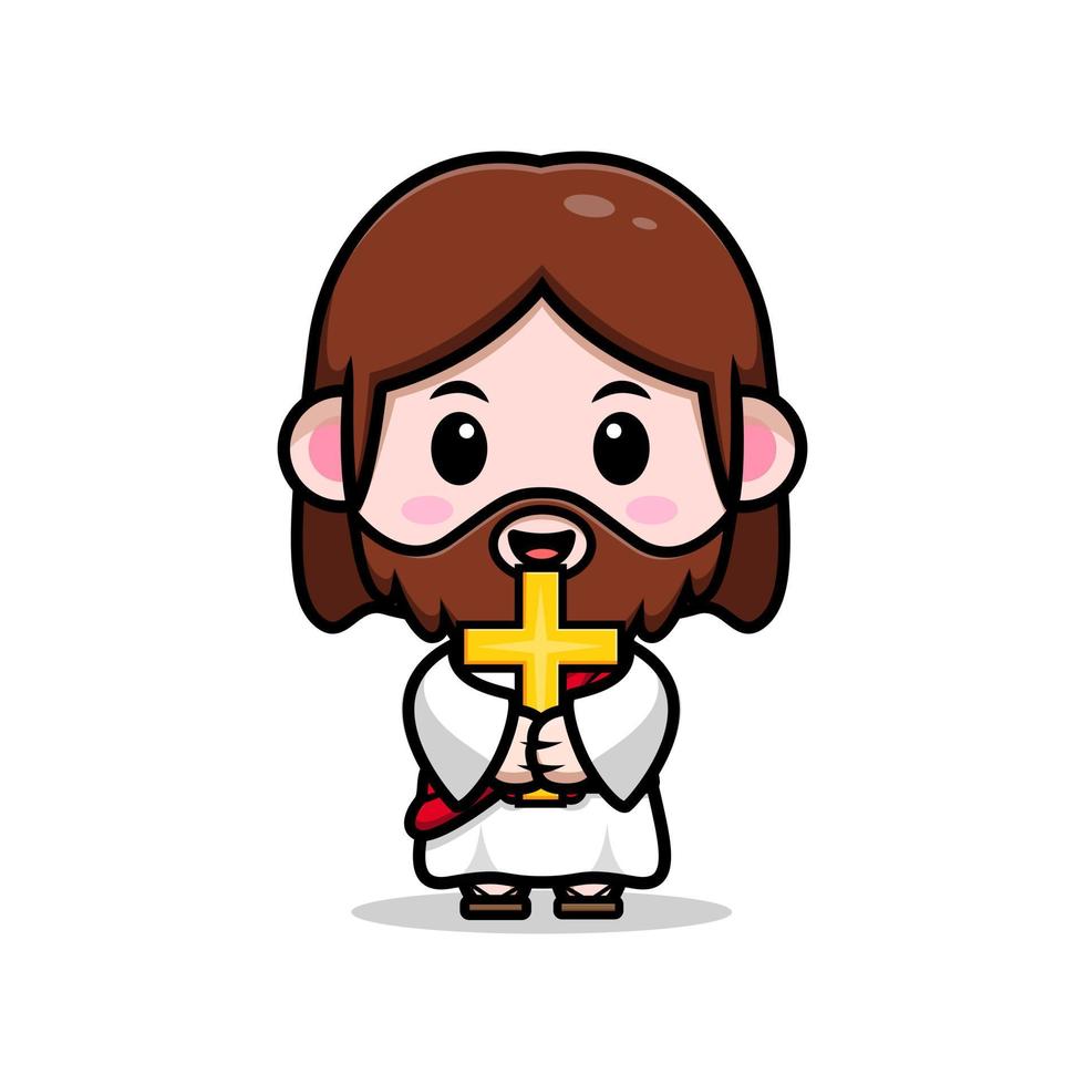 icône de dessin animé mignon de mascotte de Jésus-Christ. illustration de personnage de mascotte kawaii pour autocollant, affiche, animation, livre pour enfants ou autre produit numérique et imprimé vecteur