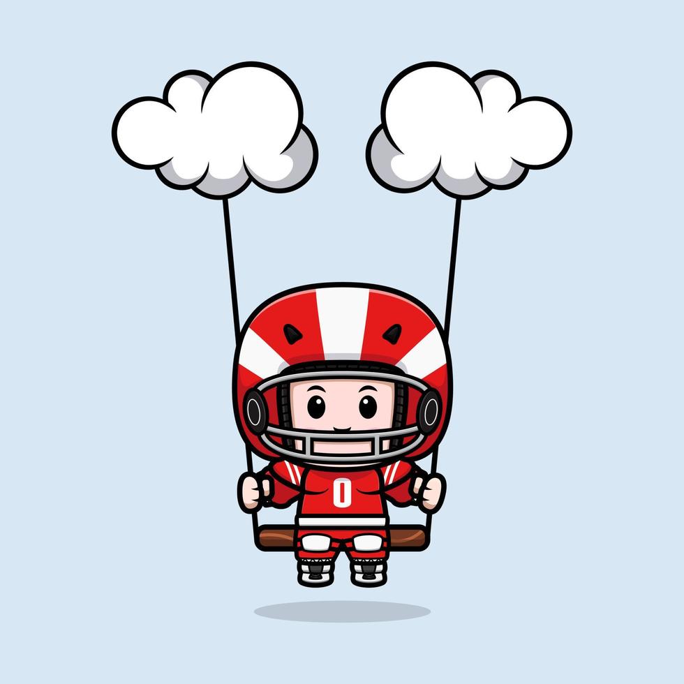 Jolie illustration de personnage mascotte kawaii joueur de football américain pour autocollant, affiche, animation, livre pour enfants ou autre produit numérique et imprimé vecteur