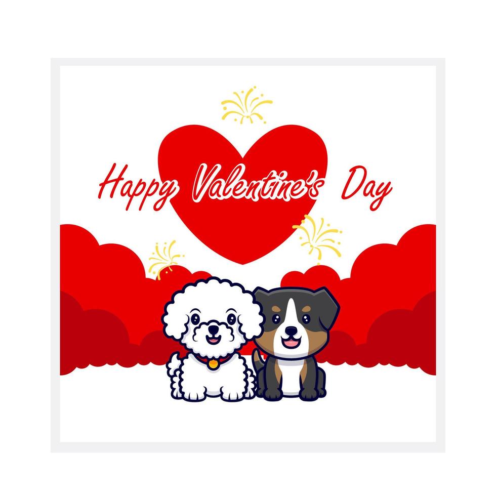 carte de voeux joyeux saint valentin avec chien couple mignon vecteur