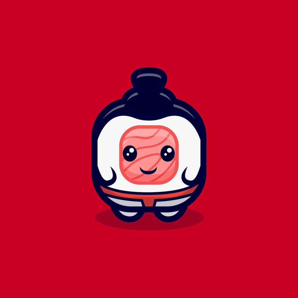 rouleau de sushi mignon se transformer en illustration d'icône de vecteur de dessin animé sumo