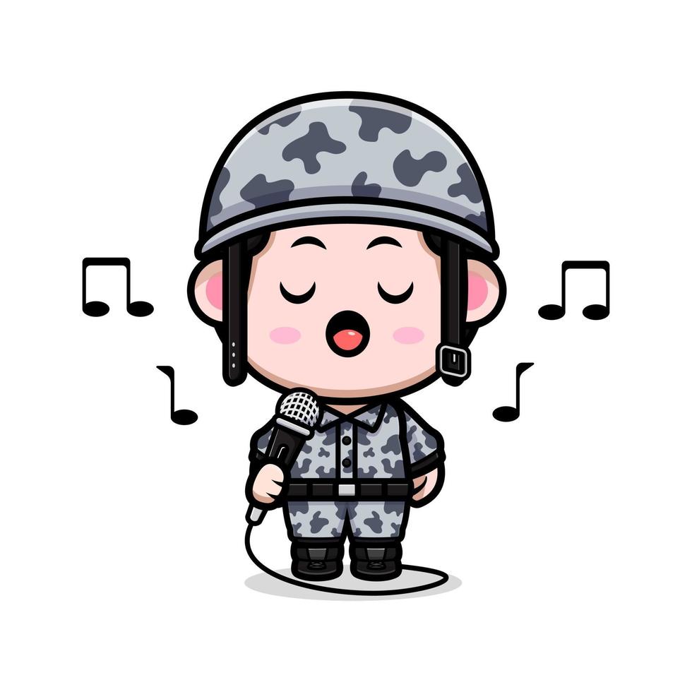 icône de dessin animé de mascotte de l'armée mignonne. illustration de personnage de mascotte kawaii pour autocollant, affiche, animation, livre pour enfants ou autre produit numérique et imprimé vecteur