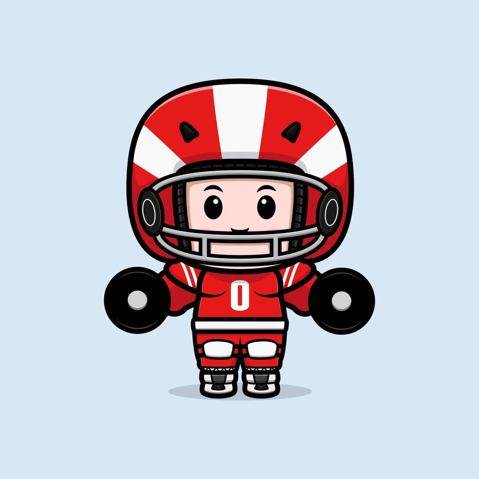 Jolie illustration de personnage mascotte kawaii joueur de football américain pour autocollant, affiche, animation, livre pour enfants ou autre produit numérique et imprimé vecteur